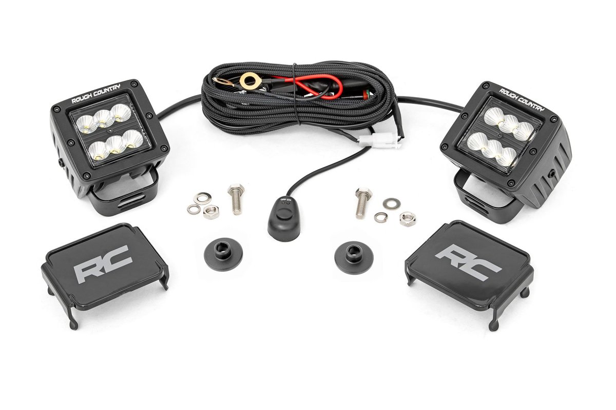 Ford Bronco LED Light Kit - Rough Country - Ditch Mount, Flood Pattern - Black - '21-'25